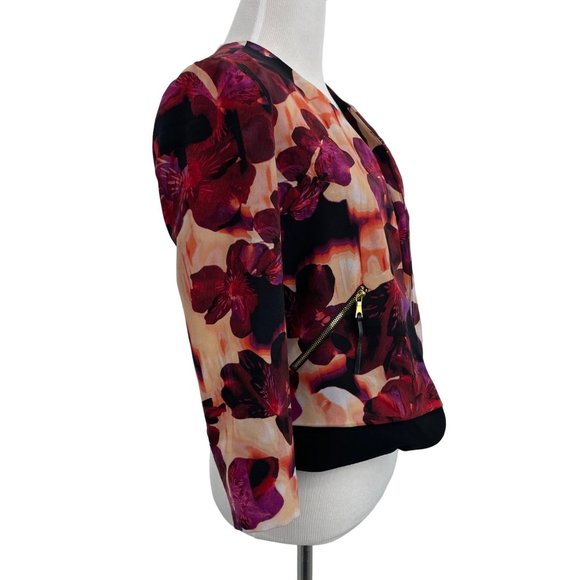 Guess Size X-Small Multicolor Floral Open Front Lightweight Jacket Blazer Purple - Picture 4 of 8